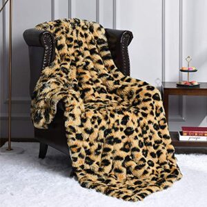 Homore Fluffy Leopard Blanket, Plush Cheetah Print Throw Blankets Soft Faux Fur Bed Throw for Decorative Couch Chair Sofa, Washable and Lightweight, 50" x 60" Khaki