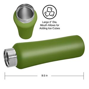 Oggi Summit Vacuum Insulated stainless steel bottle - Olive, 19 oz, with flip top lid and easy grip carrying handle for hot and cold beverages.