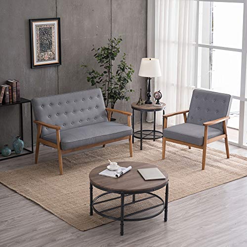 Bonnlo Mid-Century Sofa Couch for 2,Wooden Loveseat Sofa Modern Upholstered Loveseat Sofa Living Room 2-Seater Lounge Accent Chair, Fabric Grey