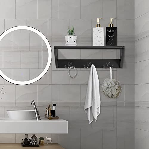 MaxGear Towel Racks for Bathroom, Towel Holder Wall Mounted, Bathroom Shelf Decor, Hanging Bathroom Rack with 3 Double Hooks, Farmhouse Toilet Shelf Black Towel Hanger, Bathroom Organizer and Storage