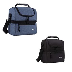 mier 2 compartment lunch bag for men women, leakproof insulated cooler bag for work, school, (bluesteel and black)