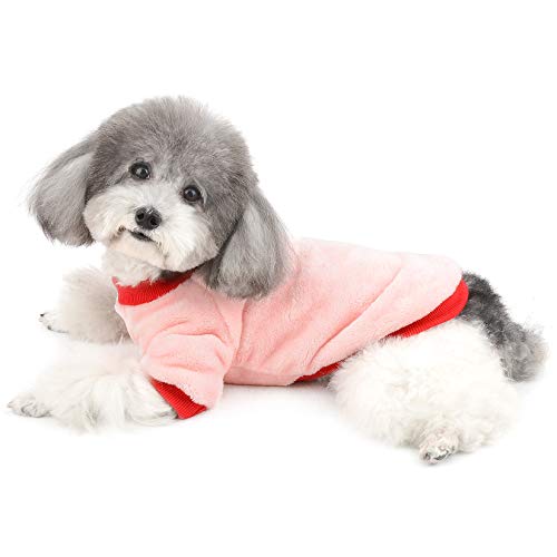 Ranphy Pet Clothes for Small Dog Velvet Sweater Warm Fleece Outfit Coat Puppy Cat Sleeping Shirt Two Sleeves Soft Doggie Winter Fall Clothing Apparel Costume Chihuahua Pajamas Pink XL