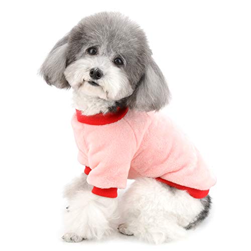 Ranphy Pet Clothes for Small Dog Velvet Sweater Warm Fleece Outfit Coat Puppy Cat Sleeping Shirt Two Sleeves Soft Doggie Winter Fall Clothing Apparel Costume Chihuahua Pajamas Pink XL