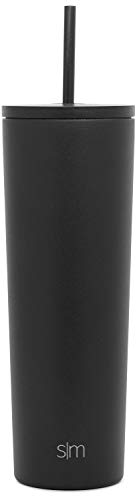 Simple Modern Classic Insulated Tumbler, 28oz Lid & Flip, Midnight Black & Classic Insulated Tumbler with Straw and Flip or Clear Lid Stainless Steel Water Bottle Iced Coffee Travel Mug Cup, 28oz Lid