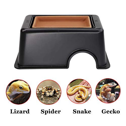 Hamiledyi Reptile Hide Box Gecko Hideout Cave with Sink Humidifier Lizards Hideaway Hut Flexible Leaves Pet Habitat Decor for Snakes Leopard Spiders Turtles Amphibians