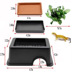 Hamiledyi Reptile Hide Box Gecko Hideout Cave with Sink Humidifier Lizards Hideaway Hut Flexible Leaves Pet Habitat Decor for Snakes Leopard Spiders Turtles Amphibians