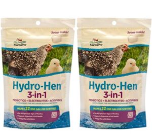 manna pro 2 pack of hydro-hen 3-in-1 water supplement with probiotics, electrolytes, and acidifiers for chickens2