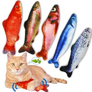 PJLJY 5Pcs Catnip Toy, Plush Fish Cat Toy, Cat Chew Toy, Catnip Filled Cartoon Fish with Bell Inside for Interactive Kitty Chew Toys Cat Teething Cat Exercise