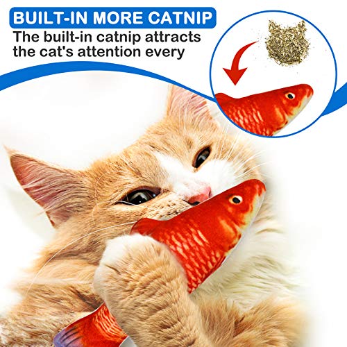PJLJY 5Pcs Catnip Toy, Plush Fish Cat Toy, Cat Chew Toy, Catnip Filled Cartoon Fish with Bell Inside for Interactive Kitty Chew Toys Cat Teething Cat Exercise