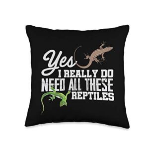 funny reptile lover gifts & snake lovers apparel yes i really do need all these reptiles snake lizard gecko throw pillow, 16x16, multicolor