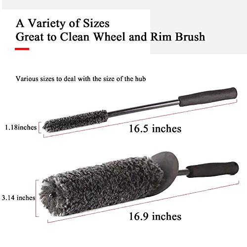 SOYS 2 Pcs Car Wheel Rim Brush Kit, 1PCs Wheel Rim Brush, Car Cleaning Brush Fiber Rod Sets, Steel Ring Fiber Cleaning Brush, Long Handle Cleaning Brush, Great to Clean Dirty Tire