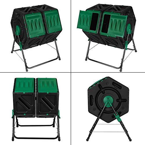 Dual Chamber Grow Tumbling Composter Tumbler Twin Compartment Chamber Outdoor Garden Steel Rotating Batch Compost Bin 2 Sliding Doors