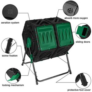 Dual Chamber Grow Tumbling Composter Tumbler Twin Compartment Chamber Outdoor Garden Steel Rotating Batch Compost Bin 2 Sliding Doors