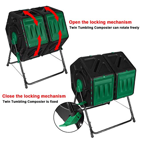 Dual Chamber Grow Tumbling Composter Tumbler Twin Compartment Chamber Outdoor Garden Steel Rotating Batch Compost Bin 2 Sliding Doors