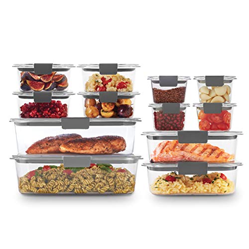 Rubbermaid Brilliance Storage 24-Piece Plastic Lids, Leak Proof Food Container & Leak-Proof Brilliance Food Storage 12-Piece Plastic Containers with Lids, Clear