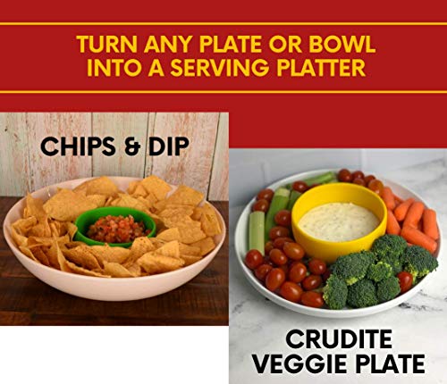 Chip and Dip Serving Set - Stick & Dip Salsa Serving Bowls Set of 3 with Fiesta Colors for Taco Party Dipping Sauce Bowls w/ Lids - Unbreakable Silicone with Suction Bottom for Guacamole or Queso