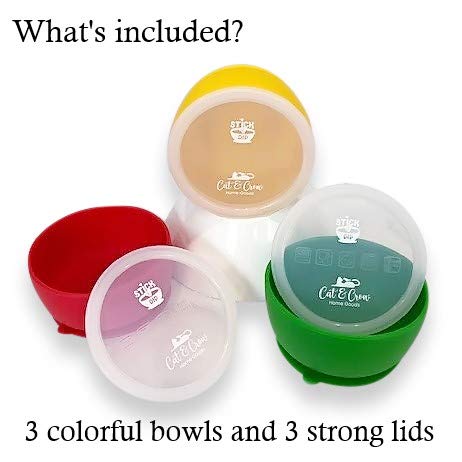 Chip and Dip Serving Set - Stick & Dip Salsa Serving Bowls Set of 3 with Fiesta Colors for Taco Party Dipping Sauce Bowls w/ Lids - Unbreakable Silicone with Suction Bottom for Guacamole or Queso