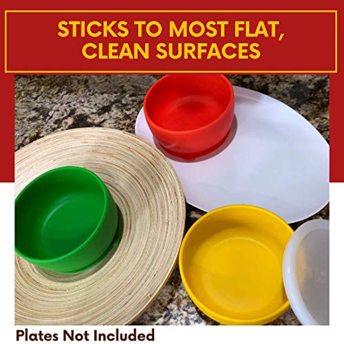 Chip and Dip Serving Set - Stick & Dip Salsa Serving Bowls Set of 3 with Fiesta Colors for Taco Party Dipping Sauce Bowls w/ Lids - Unbreakable Silicone with Suction Bottom for Guacamole or Queso