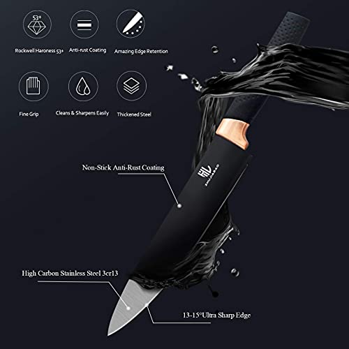 ZHUJIABAO Black Kitchen Knife Block Set with Acrylic Stand 6PCS Professional Stainless Steel Chef Knife Set with Nonstick Coating and Ultra Sharp Edge Cutlery Knife Block Set as Gift for Man and Woman