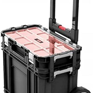 Keter Mobile Hawk Cart and Stackable Tool Box System and Organizer with Telescopic Comfort Grip Handle - Perfect Organization and Storage Chest for Power Drill, Tape Measure, and Small Parts