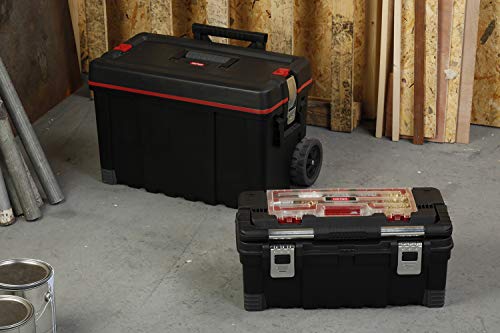 Keter Mobile Hawk Cart and Stackable Tool Box System and Organizer with Telescopic Comfort Grip Handle - Perfect Organization and Storage Chest for Power Drill, Tape Measure, and Small Parts