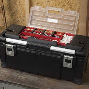 Keter Mobile Hawk Cart and Stackable Tool Box System and Organizer with Telescopic Comfort Grip Handle - Perfect Organization and Storage Chest for Power Drill, Tape Measure, and Small Parts