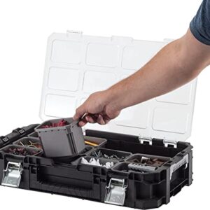 Keter Mobile Hawk Cart and Stackable Tool Box System and Organizer with Telescopic Comfort Grip Handle - Perfect Organization and Storage Chest for Power Drill, Tape Measure, and Small Parts