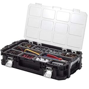 Keter Mobile Hawk Cart and Stackable Tool Box System and Organizer with Telescopic Comfort Grip Handle - Perfect Organization and Storage Chest for Power Drill, Tape Measure, and Small Parts