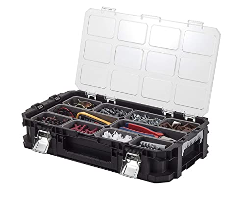 Keter Mobile Hawk Cart and Stackable Tool Box System and Organizer with Telescopic Comfort Grip Handle - Perfect Organization and Storage Chest for Power Drill, Tape Measure, and Small Parts