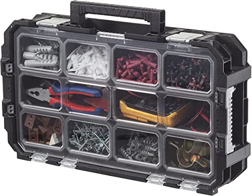 Keter Mobile Hawk Cart and Stackable Tool Box System and Organizer with Telescopic Comfort Grip Handle - Perfect Organization and Storage Chest for Power Drill, Tape Measure, and Small Parts