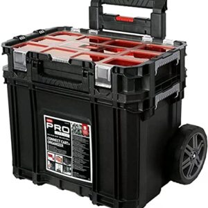 Keter Mobile Hawk Cart and Stackable Tool Box System and Organizer with Telescopic Comfort Grip Handle - Perfect Organization and Storage Chest for Power Drill, Tape Measure, and Small Parts