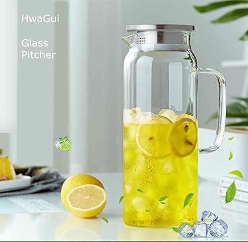 Glass Pitcher with Lid, 34 Oz Heat Resistant Glass Water Carafe with Handle for Fridge, Small Pitcher for Iced Tea, Milk, Hot and Cold Beverage, Glass Juice Jug 1000ML/34oz