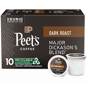 peet's coffee, dark roast k-cup pods for keurig brewers - major dickason's blend 10 count (1 box of 10 k-cup pods)