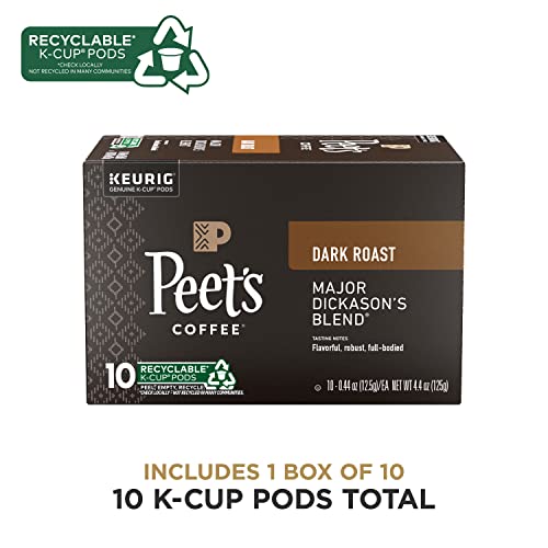 Peet's Coffee, Dark Roast K-Cup Pods for Keurig Brewers - Major Dickason's Blend 10 Count (1 Box of 10 K-Cup Pods)