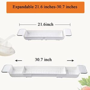 WINGSIGHT Bathtub Tray Expandable Bath Caddy Storage Rack Multifunctional Bathtub Tub Organizer for Deposit Wash Supplies,Book,Wine,Phone,Bathroom,Shower (White)