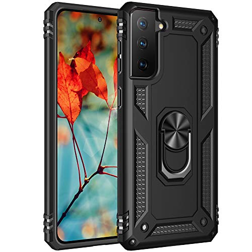 Military Grade Drop Impact for Samsung Galaxy S21 Plus Case Galaxy S21 Plus 5G Case 360 Metal Rotating Ring Kickstand Holder Armor Heavy Duty Shockproof Case for Galaxy S21 Plus Phone Case (Black)