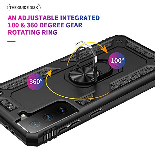 Military Grade Drop Impact for Samsung Galaxy S21 Plus Case Galaxy S21 Plus 5G Case 360 Metal Rotating Ring Kickstand Holder Armor Heavy Duty Shockproof Case for Galaxy S21 Plus Phone Case (Black)