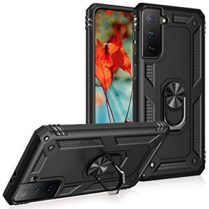 Military Grade Drop Impact for Samsung Galaxy S21 Plus Case Galaxy S21 Plus 5G Case 360 Metal Rotating Ring Kickstand Holder Armor Heavy Duty Shockproof Case for Galaxy S21 Plus Phone Case (Black)