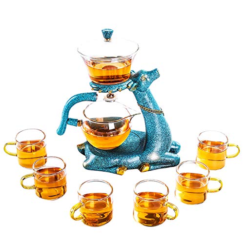 FKJYUF Automatic tea set Automatic tea maker Heat-resistant glass Kung Fu tea set Deer tea set Accompanied by a deer Teapot Coffee Juice cup Cup tea set、tea sets for women、tea sets, BLACK-MSTZ-M-001