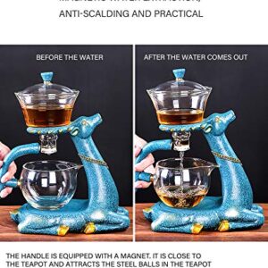 FKJYUF Automatic tea set Automatic tea maker Heat-resistant glass Kung Fu tea set Deer tea set Accompanied by a deer Teapot Coffee Juice cup Cup tea set、tea sets for women、tea sets, BLACK-MSTZ-M-001