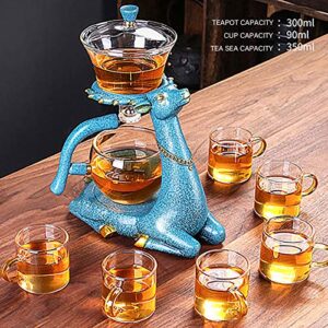 FKJYUF Automatic tea set Automatic tea maker Heat-resistant glass Kung Fu tea set Deer tea set Accompanied by a deer Teapot Coffee Juice cup Cup tea set、tea sets for women、tea sets, BLACK-MSTZ-M-001