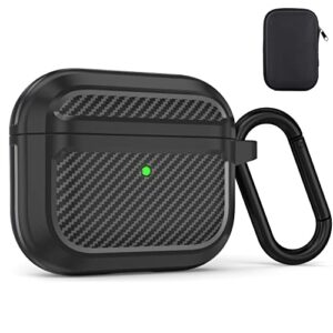 aiiko airpod 3rd generation case, airpods gen 3 case for men with keychain carbon fiber military armor series protective air pods case cover for apple airpods third generation charging case- black