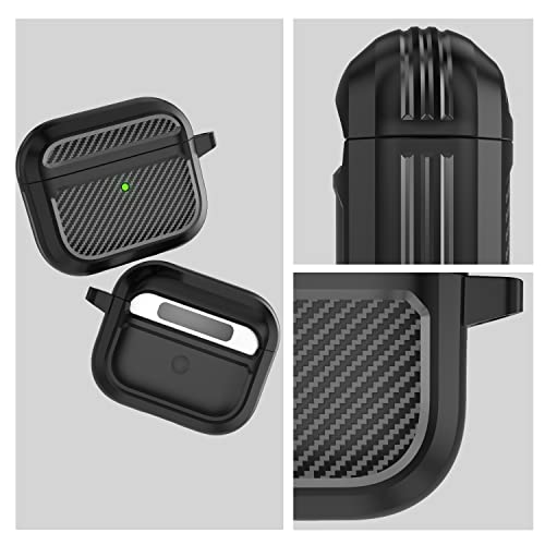 Aiiko Airpod 3rd Generation Case, Airpods Gen 3 Case for Men with Keychain Carbon Fiber Military Armor Series Protective Air Pods Case Cover for Apple Airpods Third Generation Charging Case- Black