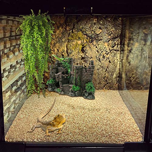 PINVNBY Resin Classical Castle Reptile Habitat Decorations Lizard Hideouts Cave Terrarium Realistic Details Ornament Aquarium Accessories for Chameleon,Snake,Gecko and Hermit Crabs