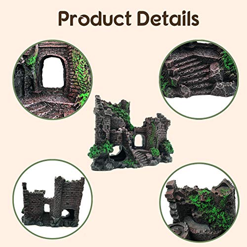 PINVNBY Resin Classical Castle Reptile Habitat Decorations Lizard Hideouts Cave Terrarium Realistic Details Ornament Aquarium Accessories for Chameleon,Snake,Gecko and Hermit Crabs