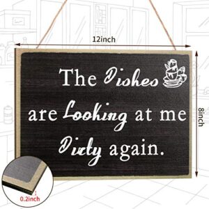 Jetec 2 Pieces Funny Kitchen Signs No Bitchin' in My Kitchen The Dishes are Looking at Me Dirty Again Wood Sign Farmhouse Kitchen Wall Decor for Home Housewarming Kitchen Decor, 12 x 8 Inch