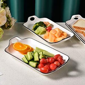 AnBnCn Porcelain Serving Platter with Handles - Set of 4, Versatile White Serving Plates for Dessert, Sushi Rolls, Party or Daily Use - Rectangle,12 Inch