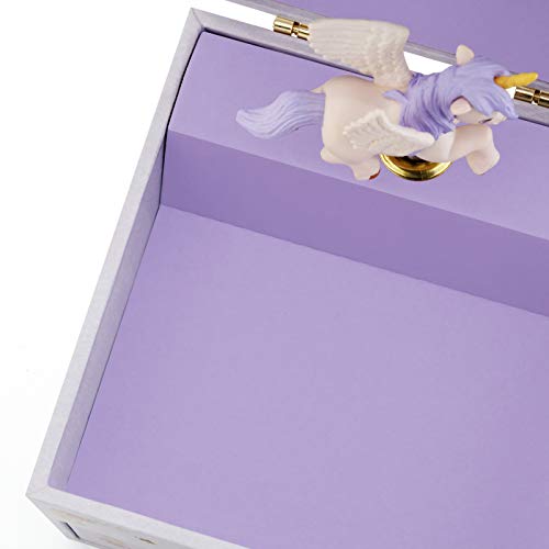 RR ROUND RICH DESIGN Kids Musical Jewelry Box for Girls with Drawer and Jewelry Set with Brave Unicorn - Beautiful Dream Tune Purple