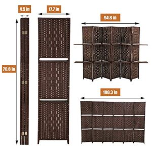 Room Dividers and Folding Privacy Screens 6 Panel 70.6 Inch Tall Portable Room Seperating Divider w/ 2 Display Shelves Solid Wood Room Partitions Freestanding for Home, Office, Restaurant