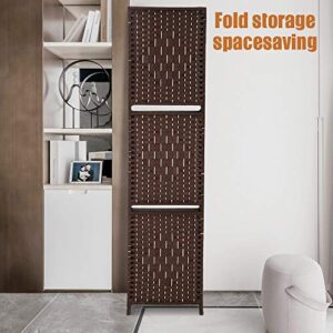 Room Dividers and Folding Privacy Screens 6 Panel 70.6 Inch Tall Portable Room Seperating Divider w/ 2 Display Shelves Solid Wood Room Partitions Freestanding for Home, Office, Restaurant